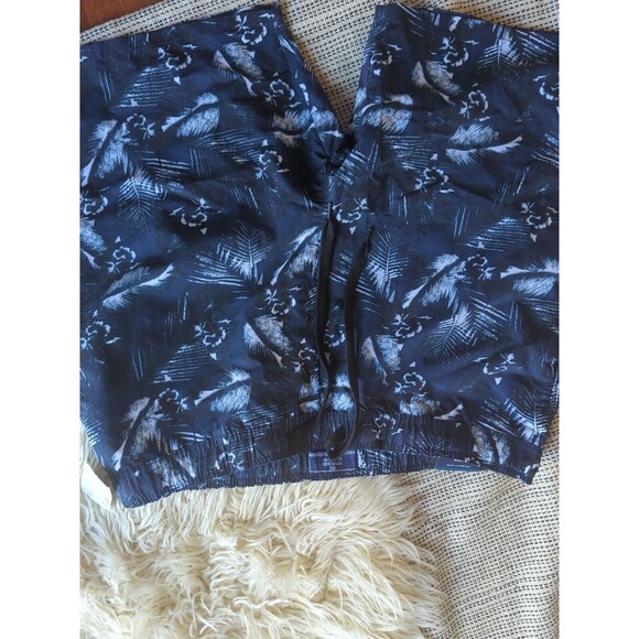 NWT MBX Premium Goods Men's XX-Large Swim Shorts Navy Blue Palm Print Trunks - Picture 2 of 9